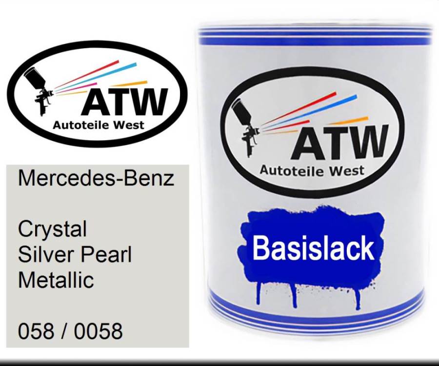 Mercedes-Benz, Crystal Silver Pearl Metallic, 058 / 0058: 1L Lackdose, von ATW Autoteile West.